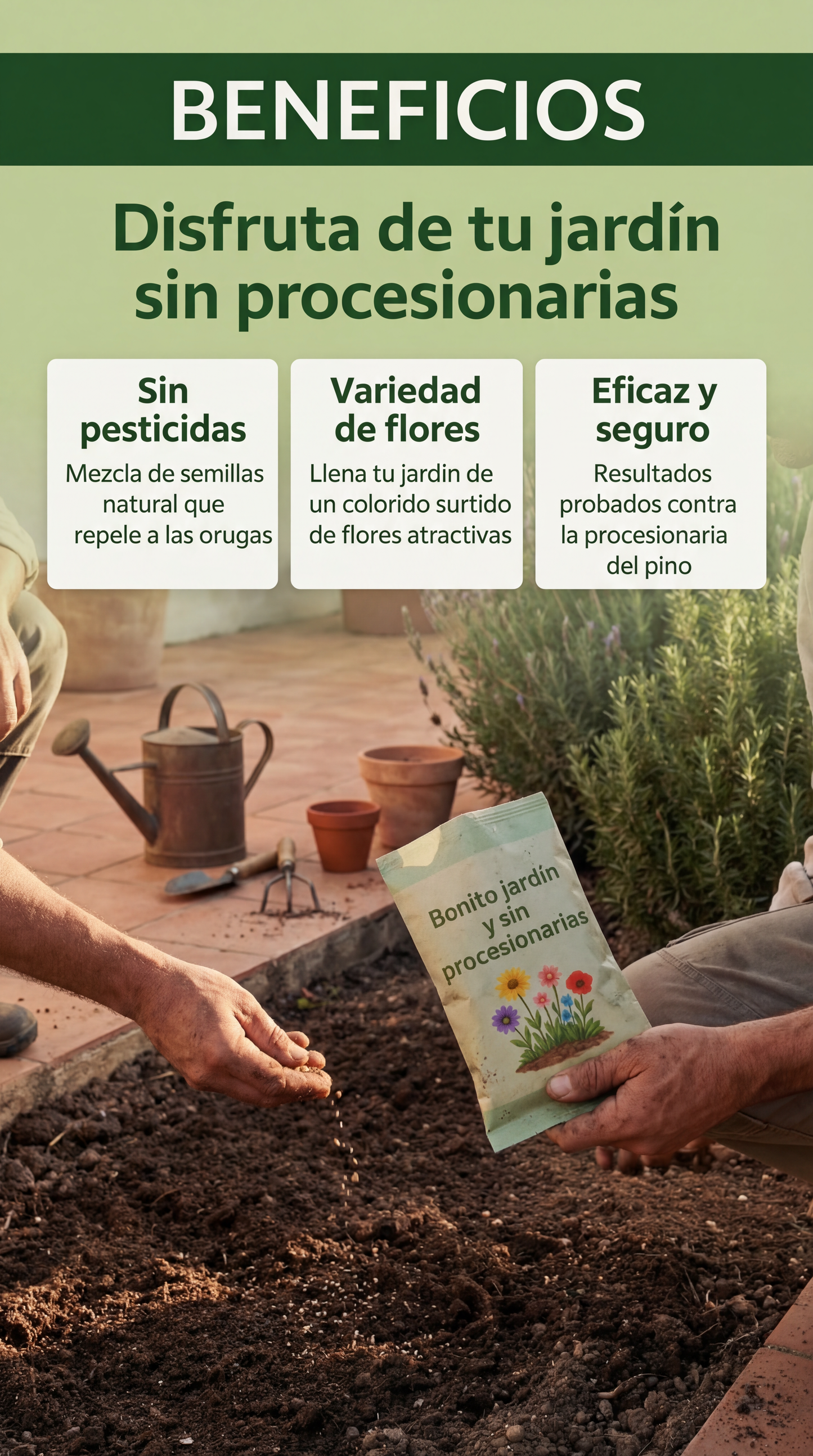 Mezcla 100 % ecológica para el jardín contra las orugas procesionarias